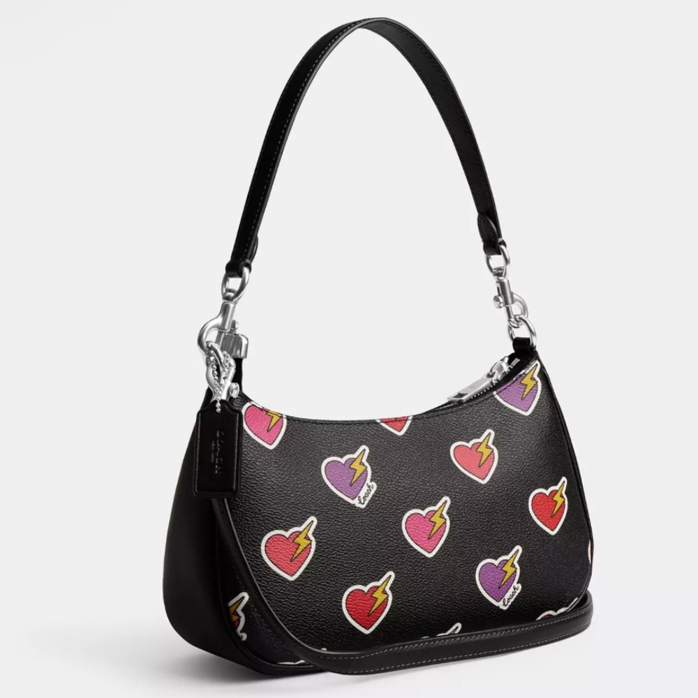 Coach NWT Black Shoulder Bag with Heart Design - Picture 2 of 12